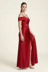 Load image into Gallery viewer, LAF3130 Wholesale Off-Shoulder Sweetheart Neckline Satin Evening Gown with Thigh-High Slit