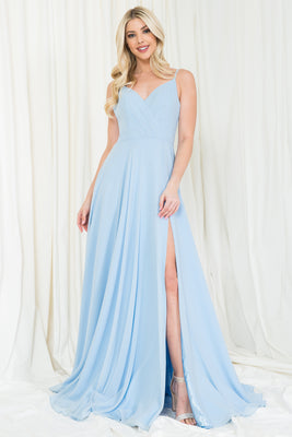 La Merchandise LAA477 Simple Spaghetti Strap Chiffon Bridesmaids Dress - Baby Blue - LA Merchandise