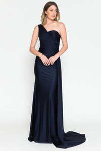 One Shoulder Elegant Dress - LAA387 - Navy - LA Merchandise