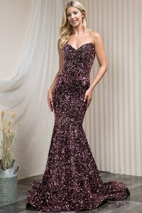 LA Merchandise LAA392 Strapless Sequin Special Occasion Formal Gown - BLACK/PINK - Dress LA Merchandise