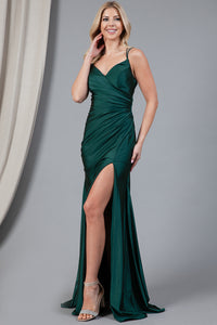 La Merchandise LAA391 Long Simple Formal Bridesmaids Gowns with slit - Emerald Green - LA Merchandise