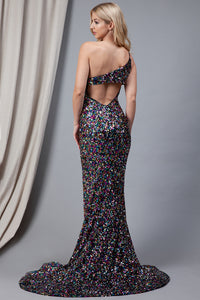 One Shoulder Long Sequined Dress - LAA7023