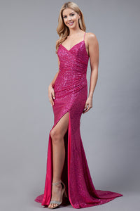 Luxurious Full Sequins Gown - LAABZ011 - HOT PINK - LA Merchandise