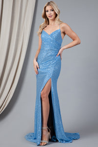 Luxurious Full Sequins Gown - LAABZ011 - SKY BLUE - LA Merchandise