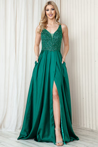 LA Merchandise LAA6120 Fancy Special Occasion Formal Evening Dress - EMERALD GREEN - LA Merchandise