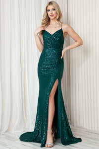 Luxurious Full Sequins Gown - LAABZ011 - EMERALD GREEN - LA Merchandise