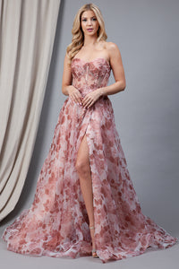 A- line Floral Prom Dress - LAA2106