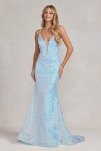 Load image into Gallery viewer, V- neckline Sequined Long Dress - LAXC1094 - BLUE - LA Merchandise