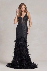 La Merchandise LAXC1111 Mermaid Feathers Red Carpet Gown