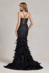 La Merchandise LAXC1111 Mermaid Feathers Red Carpet Gown