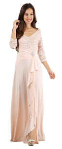 Quarter Sleeve Lace & Sequins Ity Dress With Front Slit - LA1294GA