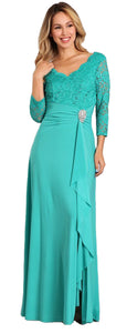Quarter Sleeve Lace & Sequins Ity Dress With Front Slit - LA1294GA