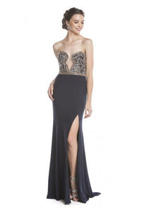 Prom Stretchy Evening Gown - LAEL1639 - NAVY BLUE - LA Merchandise