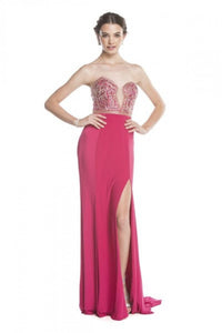 Prom Stretchy Evening Gown - LAEL1639 - MAGENTA - LA Merchandise