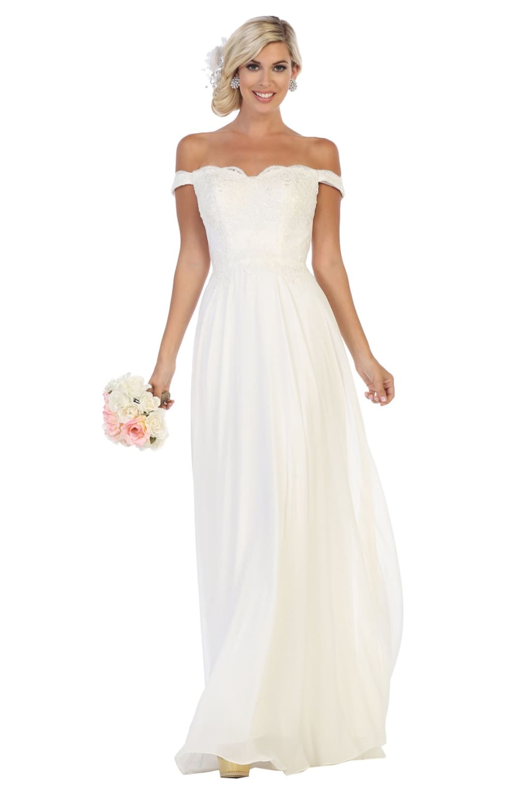 Off shoulder Ivory Bridal Dress - LA1644B - Ivory - LA Merchandise