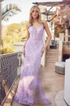 Load image into Gallery viewer, La Merchandise LAT272 Long Spaghetti Strap Prom Embroidered Lace Dress - LILAC - LA Merchandise