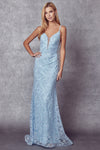 Load image into Gallery viewer, La Merchandise LAT272 Long Spaghetti Strap Prom Embroidered Lace Dress - BABY BLUE - LA Merchandise