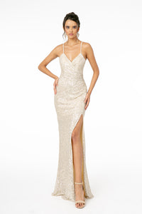Sequined Formal Dress - LAS2918 - CHAMPAGNE - LA Merchandise