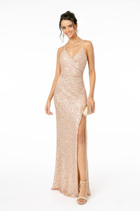 Sequined Formal Dress - LAS2918 - ROSEGOLD - LA Merchandise