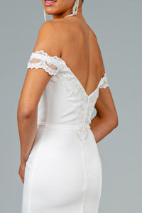 LA Merchandise LAS2958B Off The Shoulder White Wedding Mermaid Dress