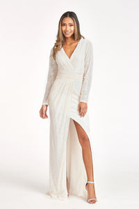 Mermaid Dress w/ Long Sleeves - LAS3063 - CHAMPAGNE - LA Merchandise