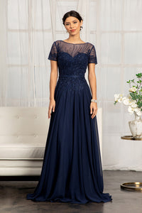 Short Sleeve Mother Of The Bride Gown - LAS3067 - NAVY BLUE - LA Merchandise