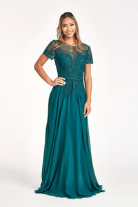Short Sleeve Mother Of The Bride Gown - LAS3067 - TEAL - LA Merchandise