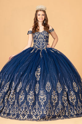 Mesh Quinceanera Dress - LAS3079 - NAVY BLUE - LA Merchandise