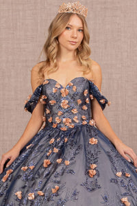 LA Merchandise LAS3106 Glitter Off Shoulder Floral Quince Gown