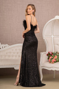 LA Merchandise LAS3113 Sleeveless Sweetheart Feather Sequin Formal Gown