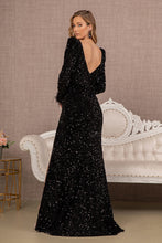 Load image into Gallery viewer, LA Merchandise LAS3122 Long Sleeves Feathers Velvet Gown