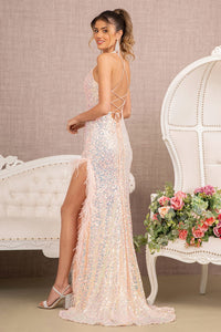 LA Merchandise LAS3131 High Slit Feather Prom Gown