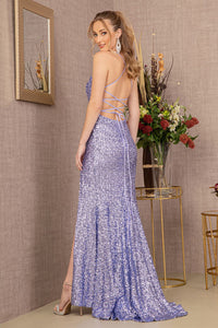 LA Merchandise LAS3127 Corset High Slit Sequin Evening Gown