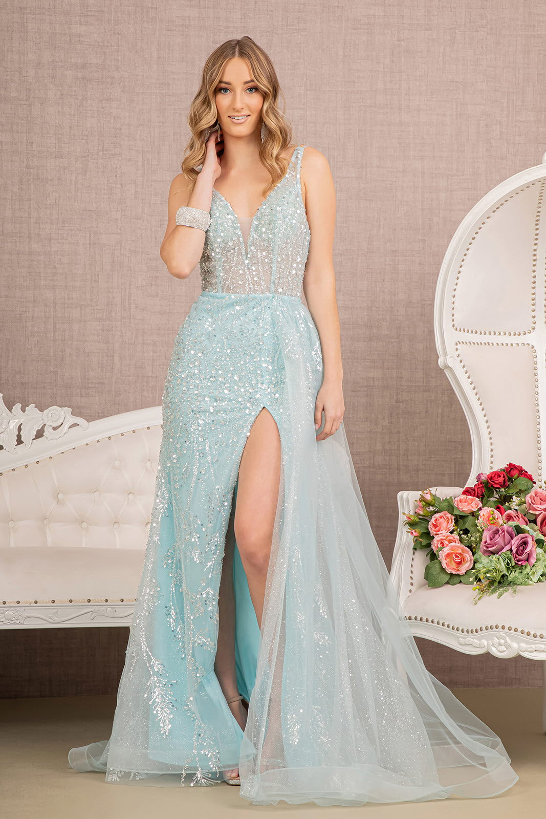 La Merchandise LAS3119 Dual Straps Sheer Bodice Prom Gown
