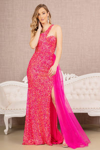 La Merchandise LAS3133 Sequin Glitter Asymmetric Long Dress