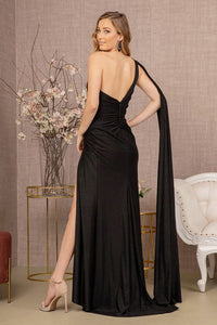 LA Merchandise LAS3136 Side Ruched One Shoulder Evening Gown