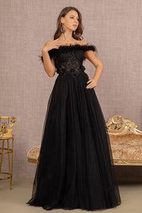 La Merchandise LAS3138 Feather A-line Embroidered Gown