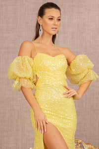 LA Merchandise LAS3155 Detachable Puff Sleeves Evening Gown