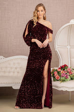Load image into Gallery viewer, LA Merchandise LAS3159 Bishop Sleeve One Shoulder Sequin Formal Gown