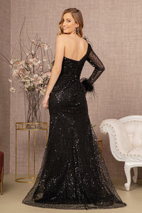 La Merchandise LAS3160 One Sleeve Feather Prom Dress