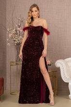 Load image into Gallery viewer, LA Merchandise LAS3163 Off Shoulder Sequin Formal Dress with Feathers