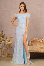 Load image into Gallery viewer, LA Merchandise LAS3164 Off Shoulder Sequin Formal Dress with Feathers
