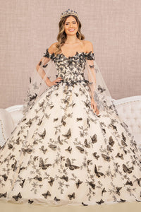 LA Merchandise LAS3167 3D Butterfly Applique Quinceanera Gown
