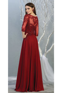 La Merchandise LA7820 3/4 Sleeve V-Neck Mother of Bride Evening Gown - - LA Merchandise