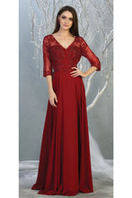 Load image into Gallery viewer, 3/4 Sleeve Mother of the Bride Evening Gown - LA7820 - BURGUNDY - LA Merchandise