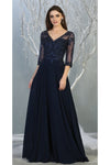Load image into Gallery viewer, La Merchandise LA7820 3/4 Sleeve V-Neck Mother of Bride Evening Gown - NAVY - LA Merchandise