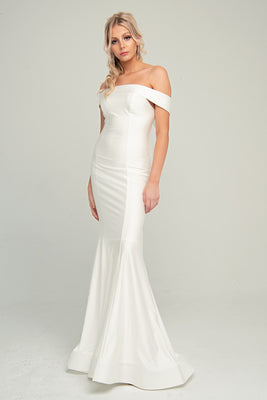 La Merchandise LAA373B Off Shoulder Bodycon Long White Bridal Dress - WHITE - LA Merchandise