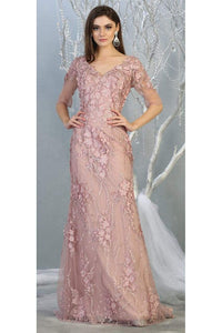 3/4 Sleeve Mother Of The Bride Formal Gown - LA7873 - MAUVE 4XL - LA Merchandise
