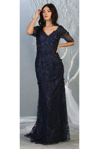 3/4 Sleeve Mother Of The Bride Formal Gown - LA7873 - NAVY BLUE - LA Merchandise
