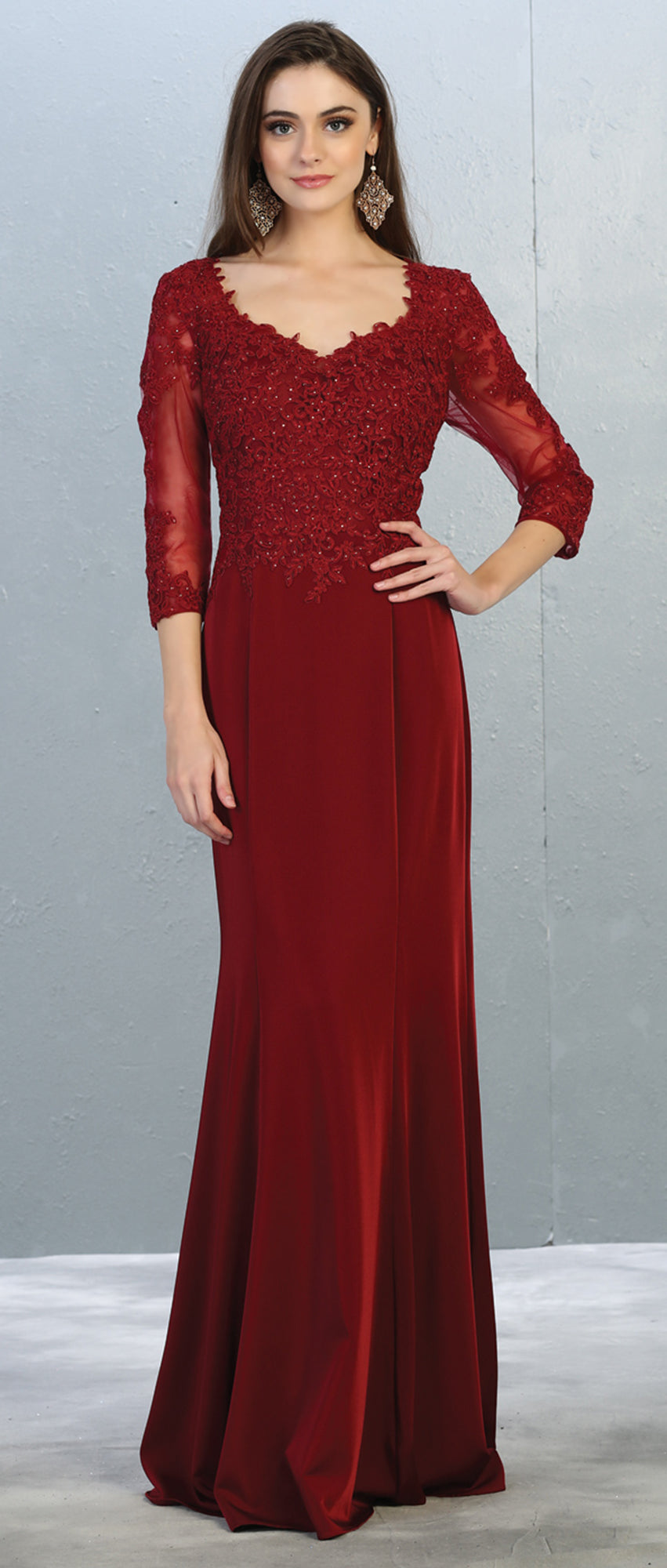 La Merchandise LA1811 3/4 Long Sleeve Mother Of The Bride Formal Dress - BURGUNDY - LA Merchandise